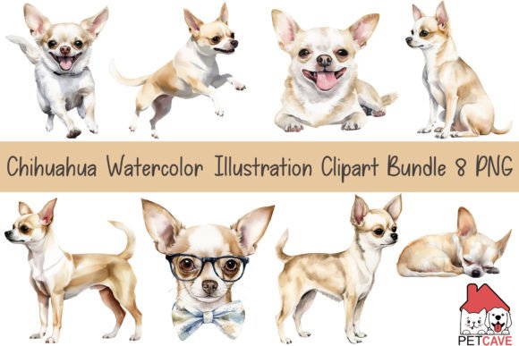 Chihuahua Dog Watercolor Clipart Bundle